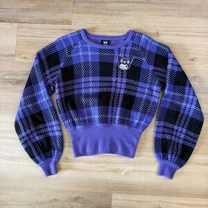 Kuromi Sanrio Purple & Black Plaid Sweater Japanese Kawaii Pastel Goth Soft Sz S